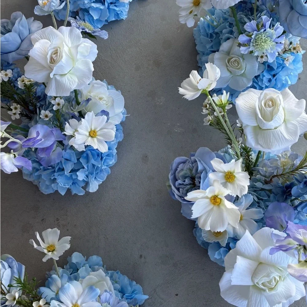 Luxury Custom Blue & White Silk Floral Arrangements – Garden Style (Set of 6)